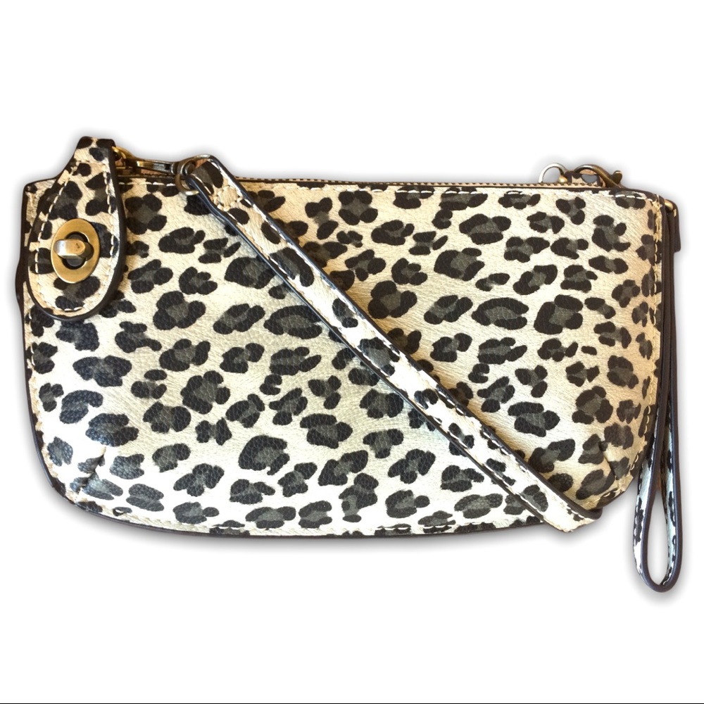 Joy Susan Faux Leather Mini Bag Purse Crossbody Wristlet Cheetah Cream Gray
